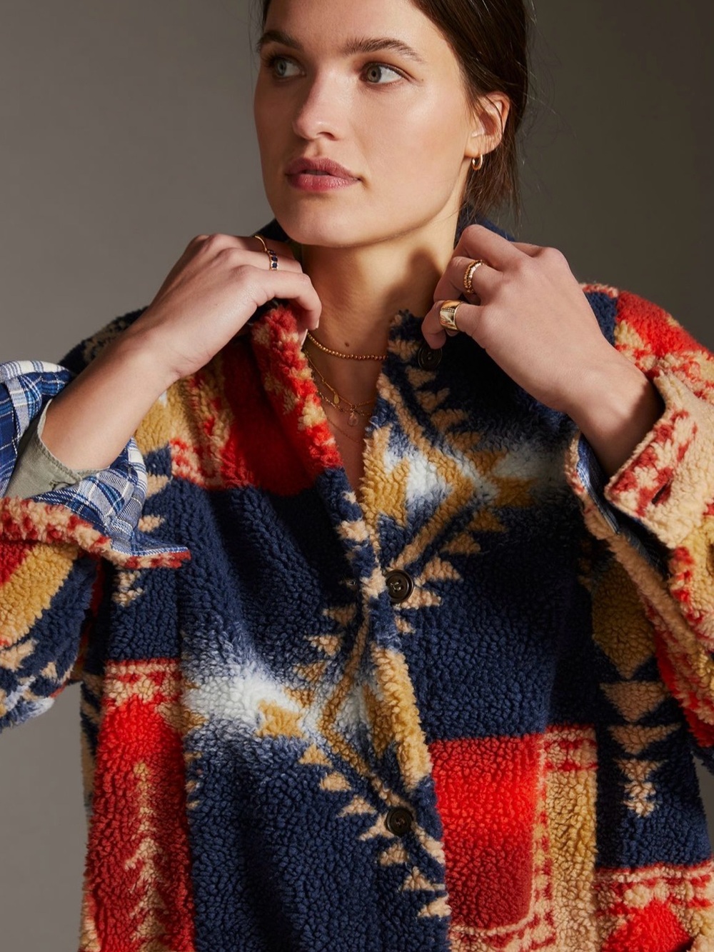 Anthropologie Pilcro Shetpa Duster Jacket Size Medium Red paterrn $169.95 - Picture 4 of 8